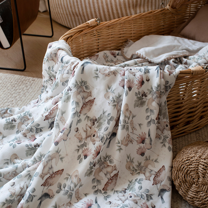 Summer cool quilts baby bamboo fiber 4-layer cover blanket summer newborn ice silk blanket kindergarten baby nap air conditioning blanket