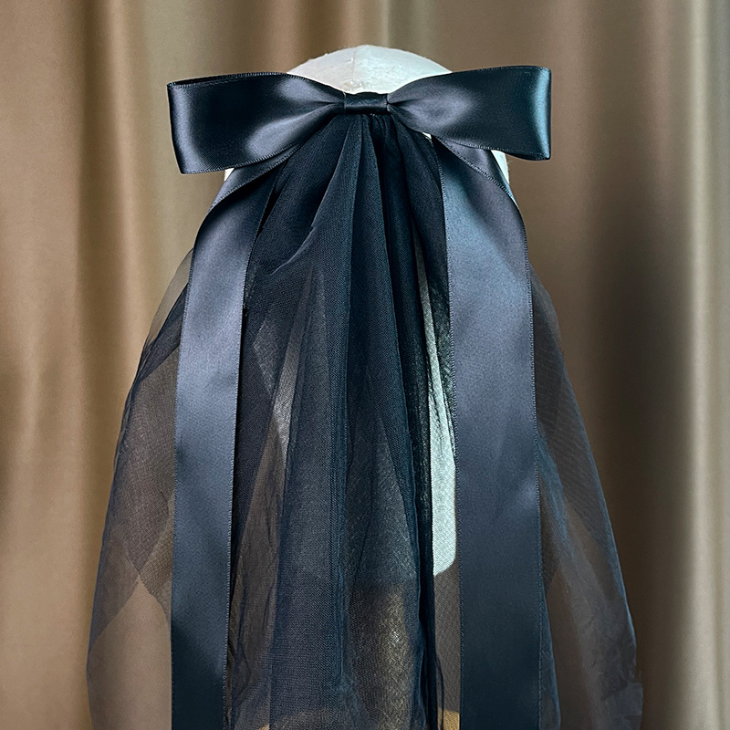 Picture of 2024 New Arrival Bow Veil Super Fairy Wedding Travel Photo White Satin Mesh Hairpin Bridal Hair Accessories