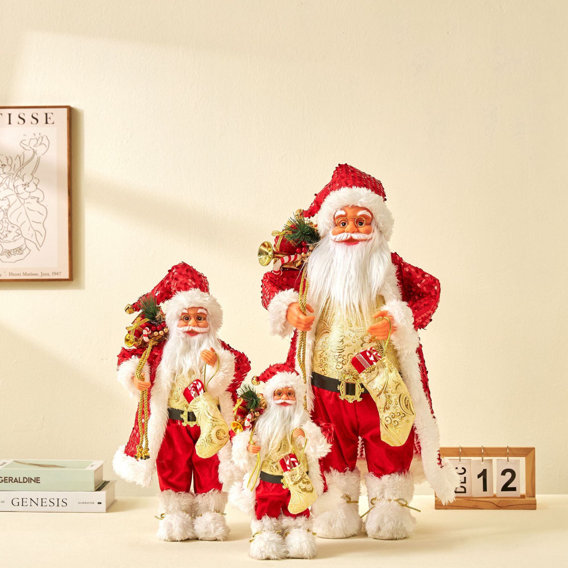 New Red Sequins Santa Claus Standing White Beard Glasses Doll Christmas Gift christmas Cross Border
