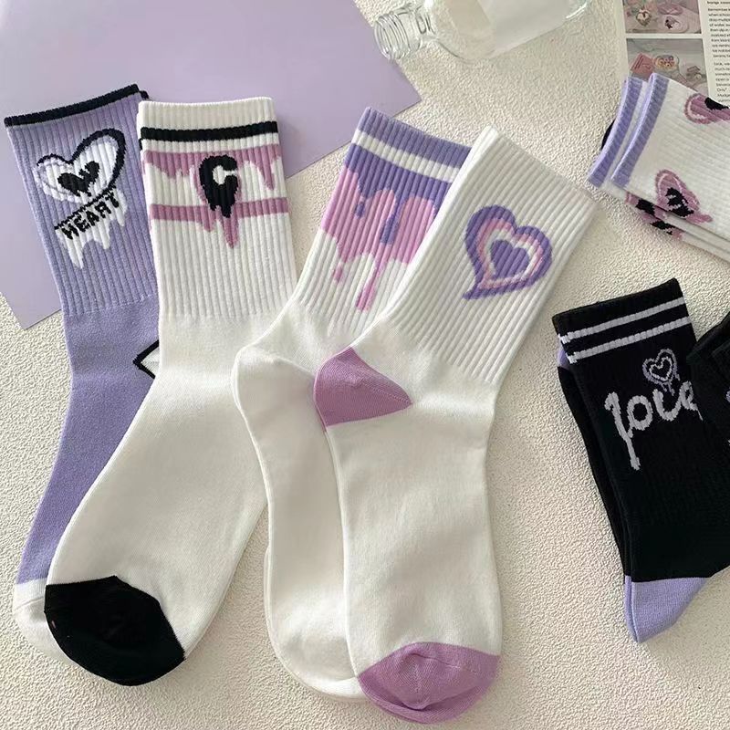 Socks women's summer thin mid-calf length socks ins Korean style trendy all-match purple love skirt wear stockings