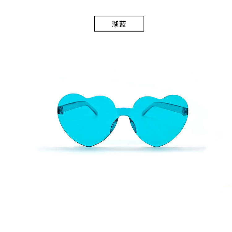 Picture of New love sunglasses jelly color frameless heart-shaped conjoined glasses dazzling color heart sunglasses