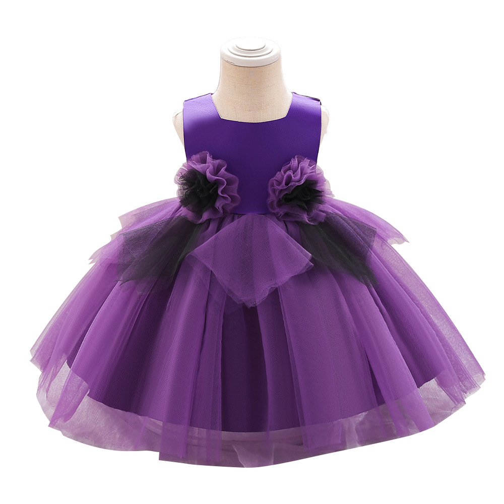 Picture of European and American Foreign trade new baby dress contrast color three-dimensional flower wedding dress pettiskirt girl mesh dress