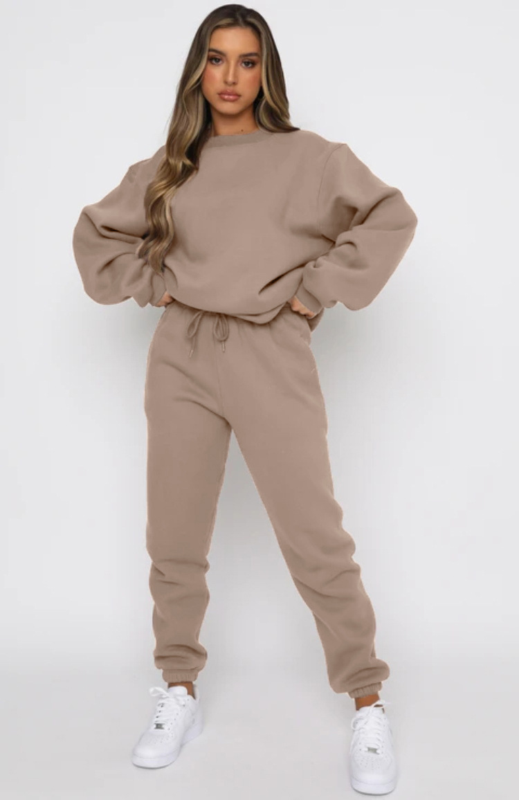 Picture of Cross-border European and American Autumn and Winter Solid Color Round Neck Pullover Trousers Women's Fashion Casual Long Sleeve Sweater Suit New Product