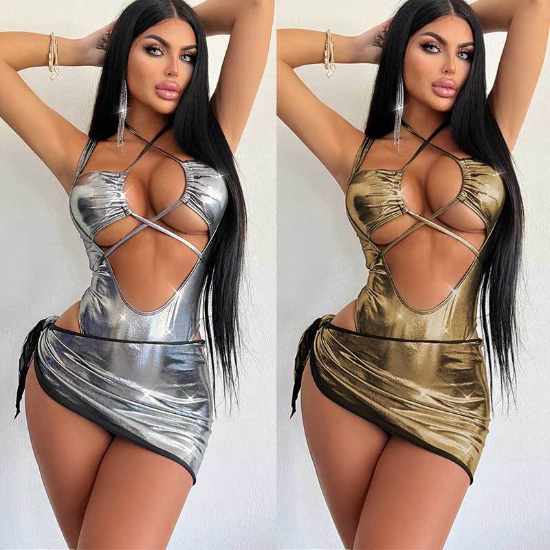 Advanced Sense Cross-border Electric Syllable Siaman Hollow Hip Skirt suit Sexy OL Light Mature Spice Girl Lace-up All-in-one Suit
