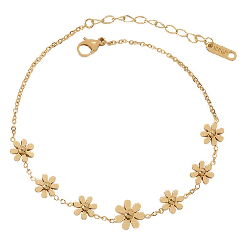 Korean style simple Daisy titanium steel anklet women's fashion all-match sexy niche design Mori online Red fashion non-fading
