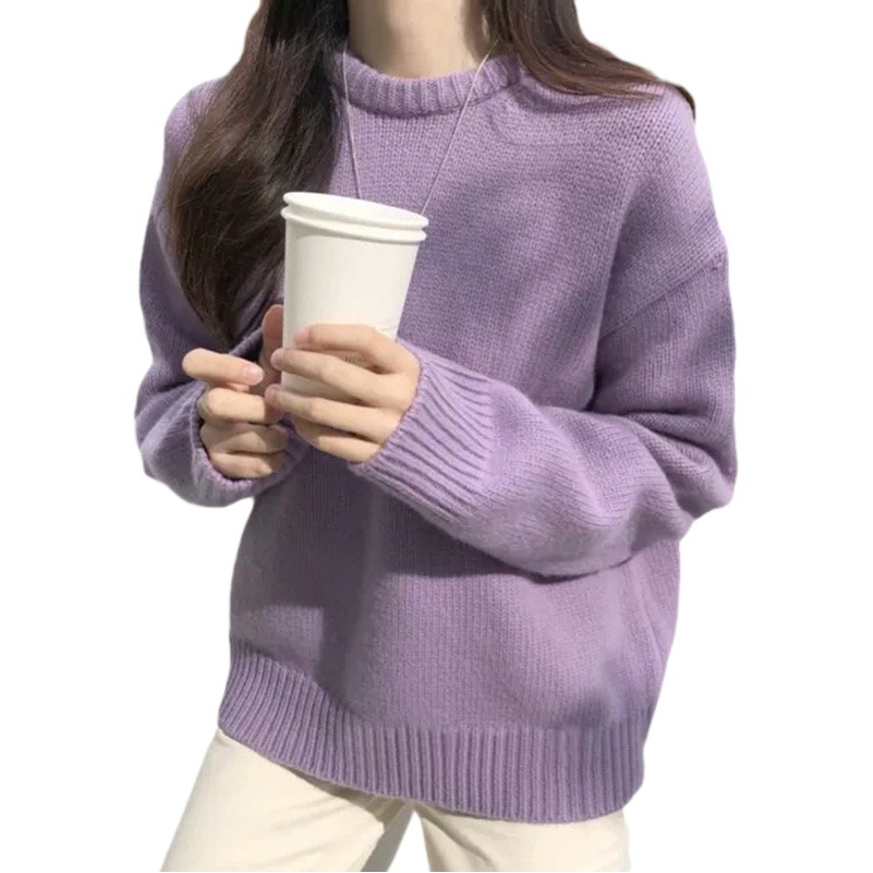Women's sweater autumn and winter 2024 New sweet lazy style loose outer wear thickened bottoming shirt soft glutinous knitted top