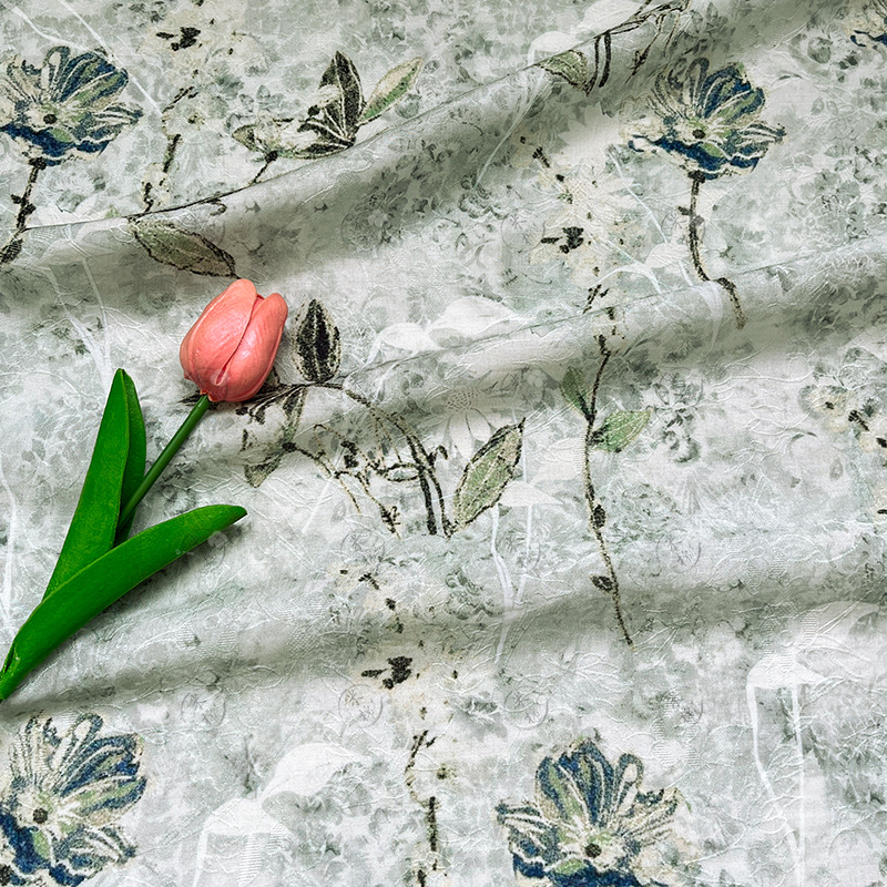 Light green sparse flowers, new Chinese style Hanfu cheongsam dress fabric, handmade DIY fabric, Tencel jacquard fabric