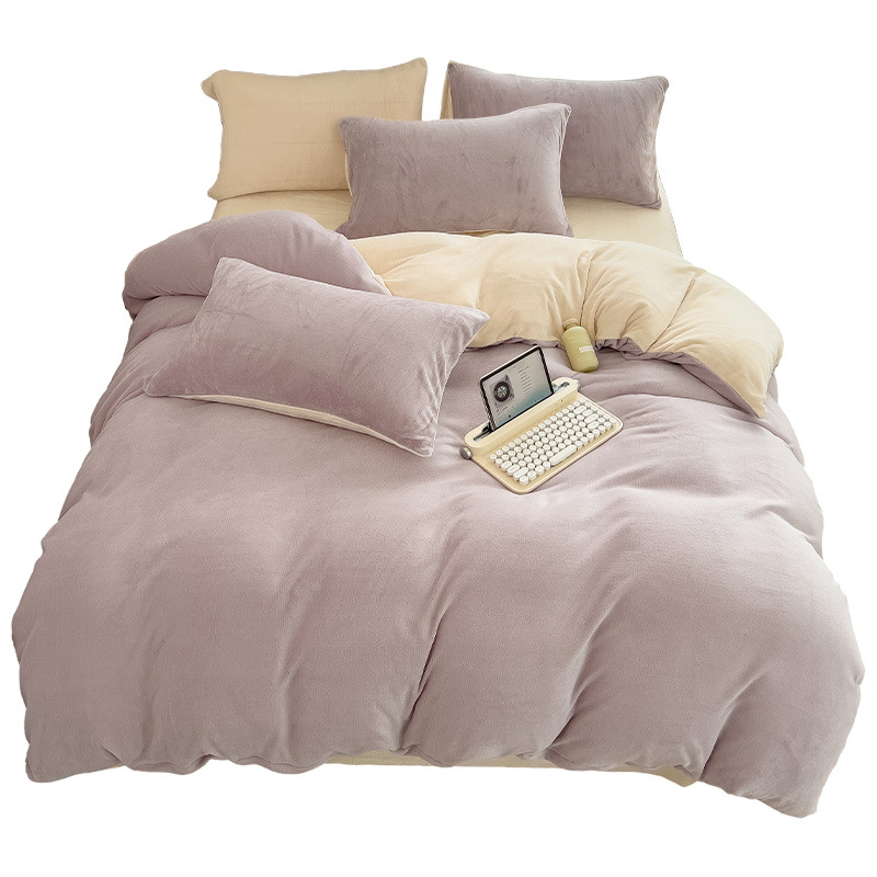 Picture of Autumn and Winter Milk Velvet Bed Four-piece Single-piece Thickened Double-sided Coral Velvet Quilt Cover Flannel Bed Sheet Three-piece Set