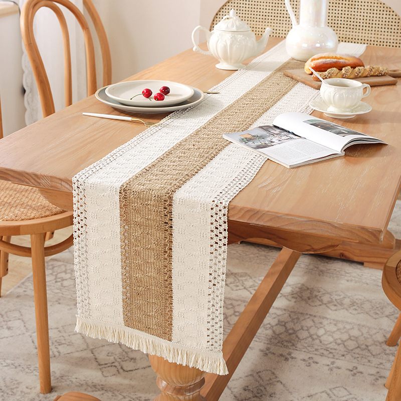 Cross-border Foreign Trade French Light Luxury Table Runner Symmetrical Color Matching Tassel Long Table Cloth Festival Wedding Table Runner Decoration Wholesale