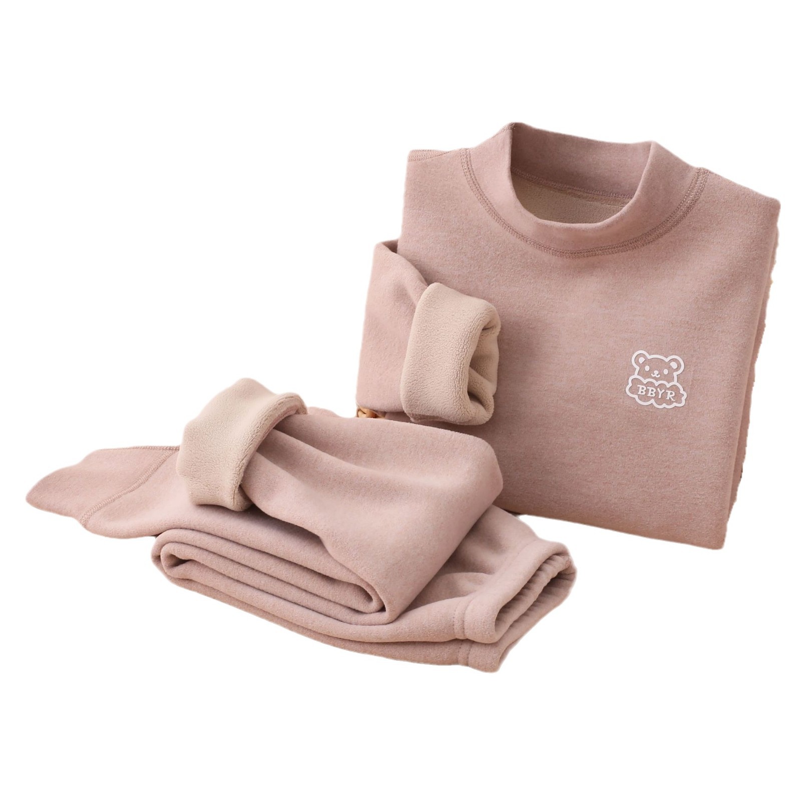 Picture of Autumn and winter fleece-lined children's clothing large children's mid-collar autumn pants children's inner warm bottoming shirt children's home clothing suit