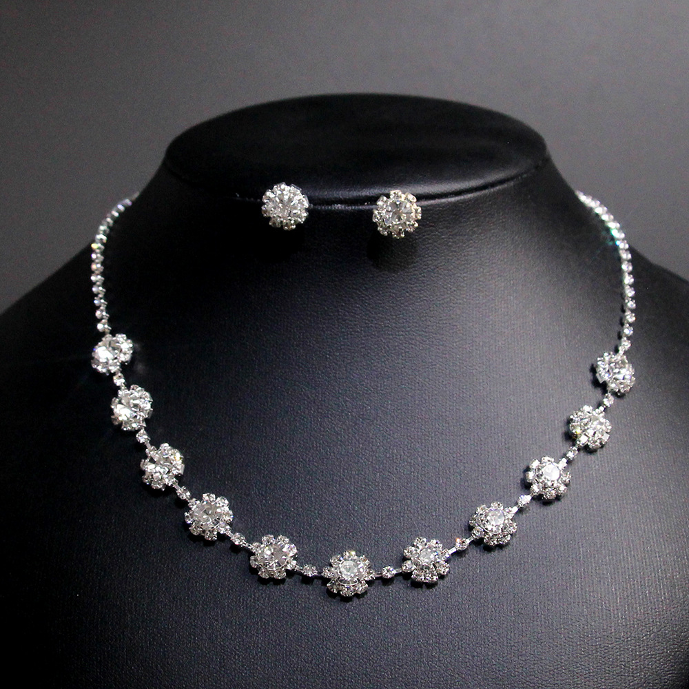 Picture of South Korea Metal Claw Chain Rhinestone Wedding Necklace Bride Necklace Ear Drop Jewelry Banquet Necklace Jewelry suit Wholesale
