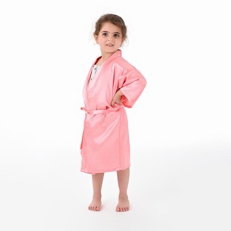 Picture of Cross-Border Solid Color Imitation Silk Children's Bathrobe Export Big Children's Satin Nightgown Baby Catwalk Cardigan Boys and Girls Bathrobe