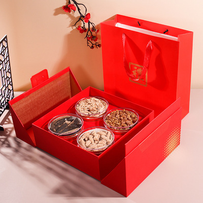 New Year gift Four Treasures gift box creative double door Bird's Nest Cordyceps sea cucumber packing box tonic gift box empty box