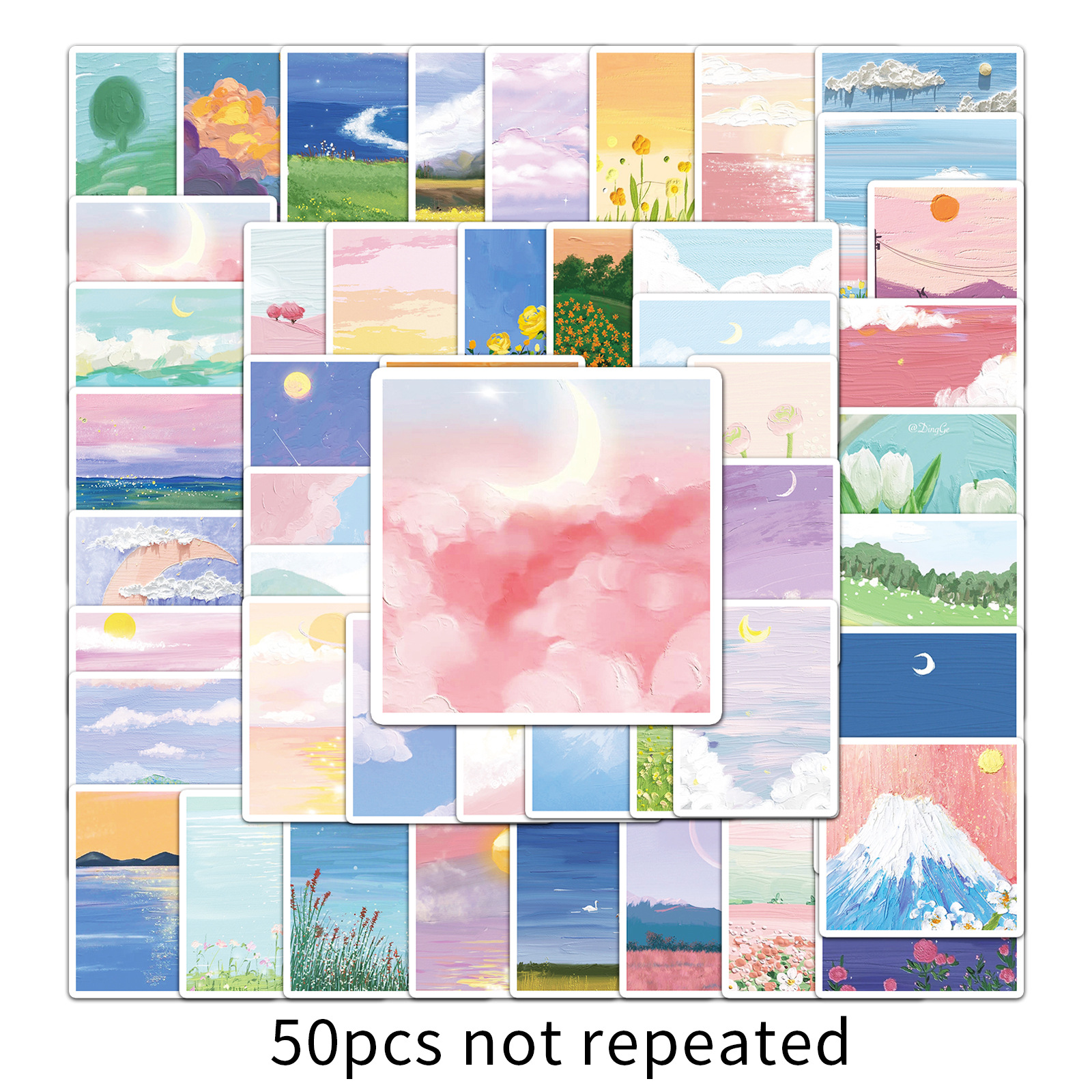 Picture of 50 pieces of landscape oil painting graffiti personality ins wind small fresh DIY scooter hand book mobile phone luggage sticker