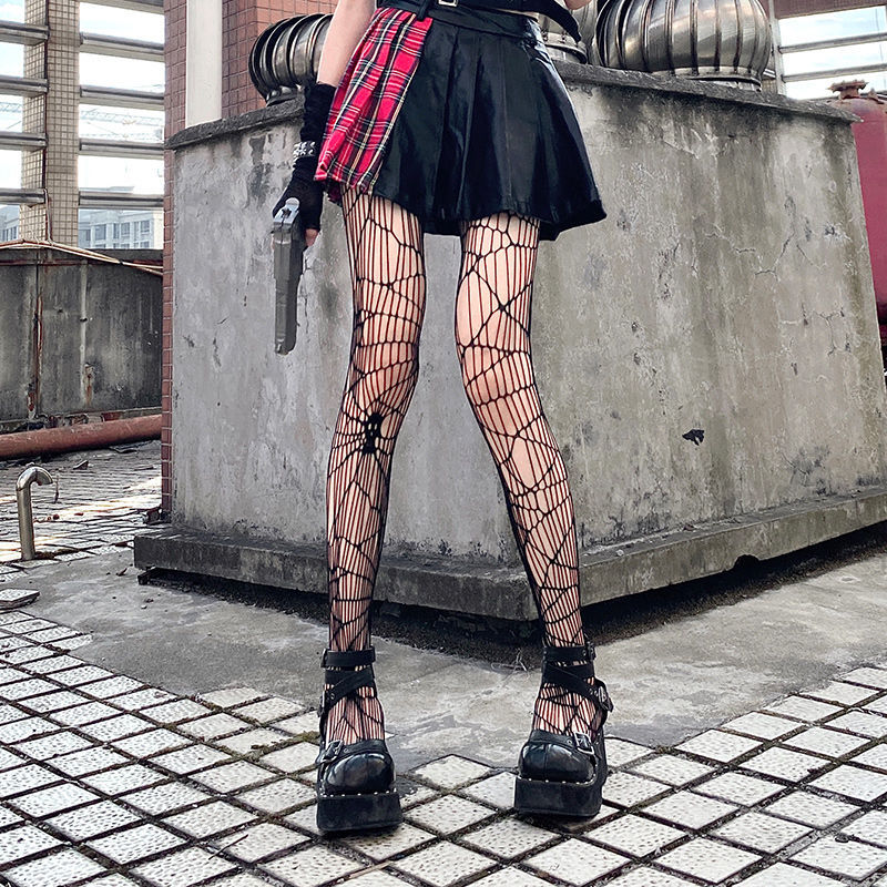 Black Silk Stockings Gothic Dark Style Fishnet Stockings Women's Tennis Stockings Hollow Skull Pantyhose Black Silk Pantyhose Leggings
