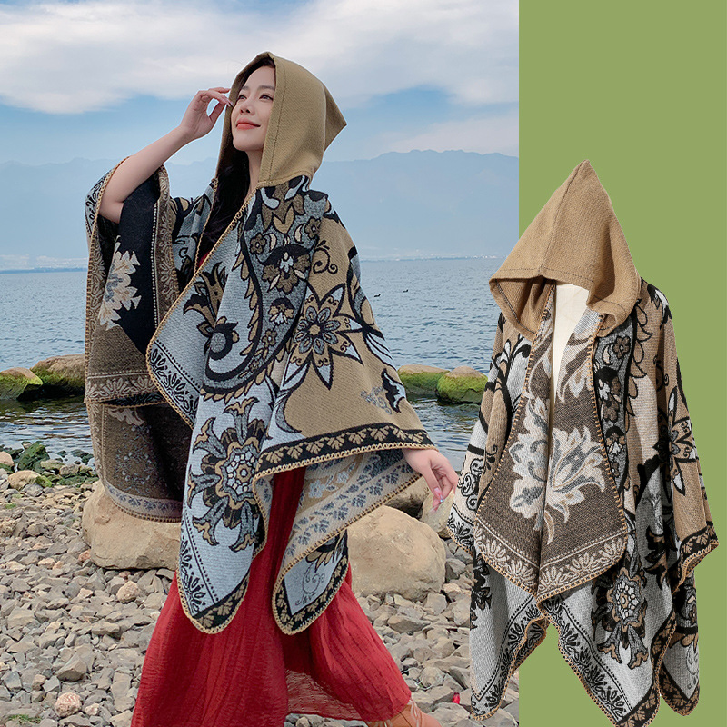 Picture of Hooded shawl cloak Lijiang Xinjiang Xizang grassland tourism wear photo warm outer cape factory wholesale