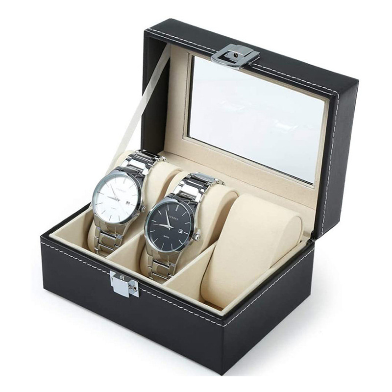 Picture of New 3-Slot Watch Display Case Pu High-End Business Watch Storage Box Family Portrait Box Wholesale Skylight Design