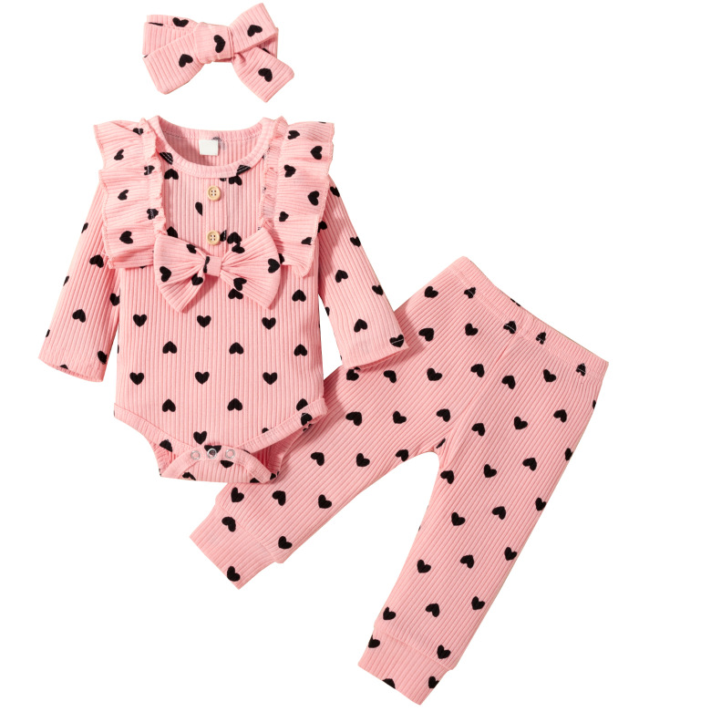 Picture of European and American Ins Export Spring & Fall Baby Girl Heart Long-Sleeved Harem + Pants + Hairband Headband Princess Three-Piece Suit