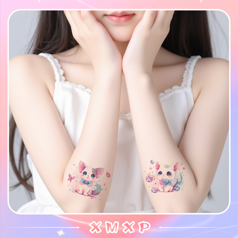 Picture of Glitter Color Cat Sticker Tattoo Sticker Fairy Washable Waterproof Long-lasting Cute Small Fresh Beautiful Arm Children