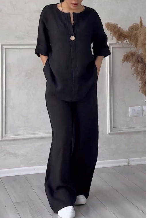Picture of Amazon 2025 Europe and the United States cross-border new women's independent station AliExpress fashion solid color cotton casual suit pants