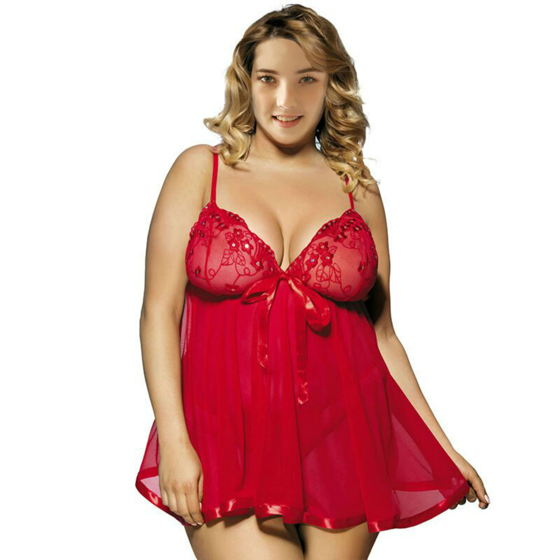 Picture of European and American Export Sexy Lingerie Lace Sexy Pajamas Women's Temptation Summer Transparent Mesh Suspender Nightgown Large Size
