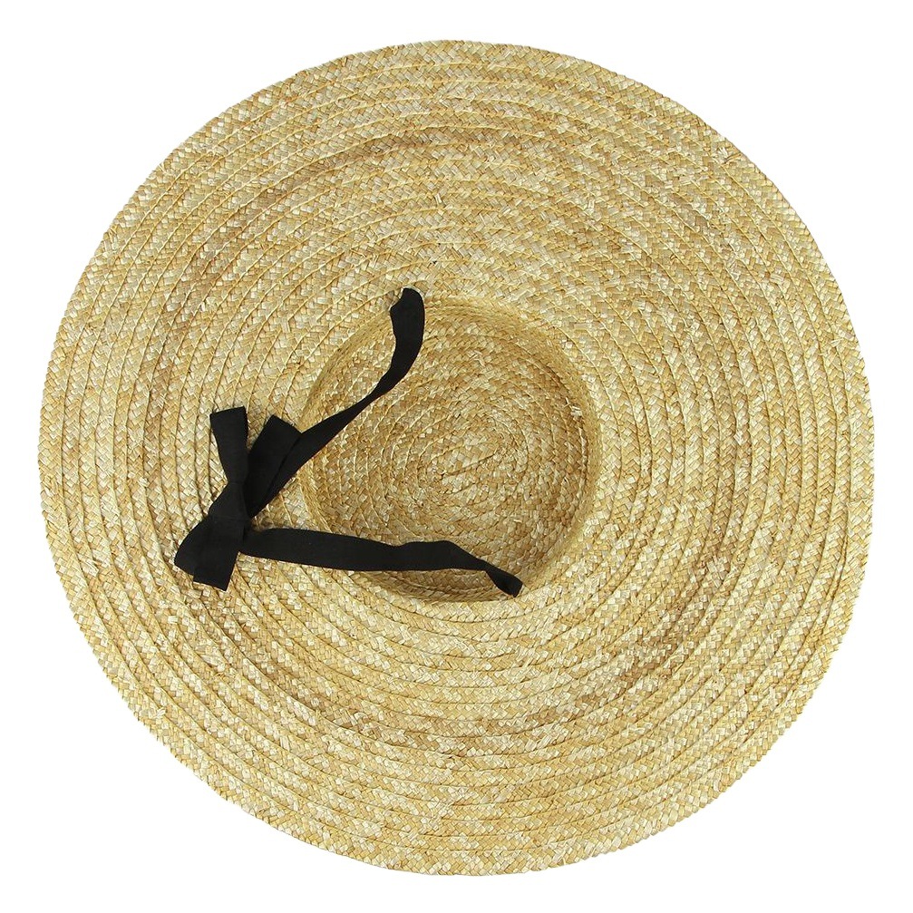 Straw Hat Summer Women's European and American Style Flat Top Large Brim Strap Wheat Straw Hat Fashion Stage Shallow Top Beach Straw Hat