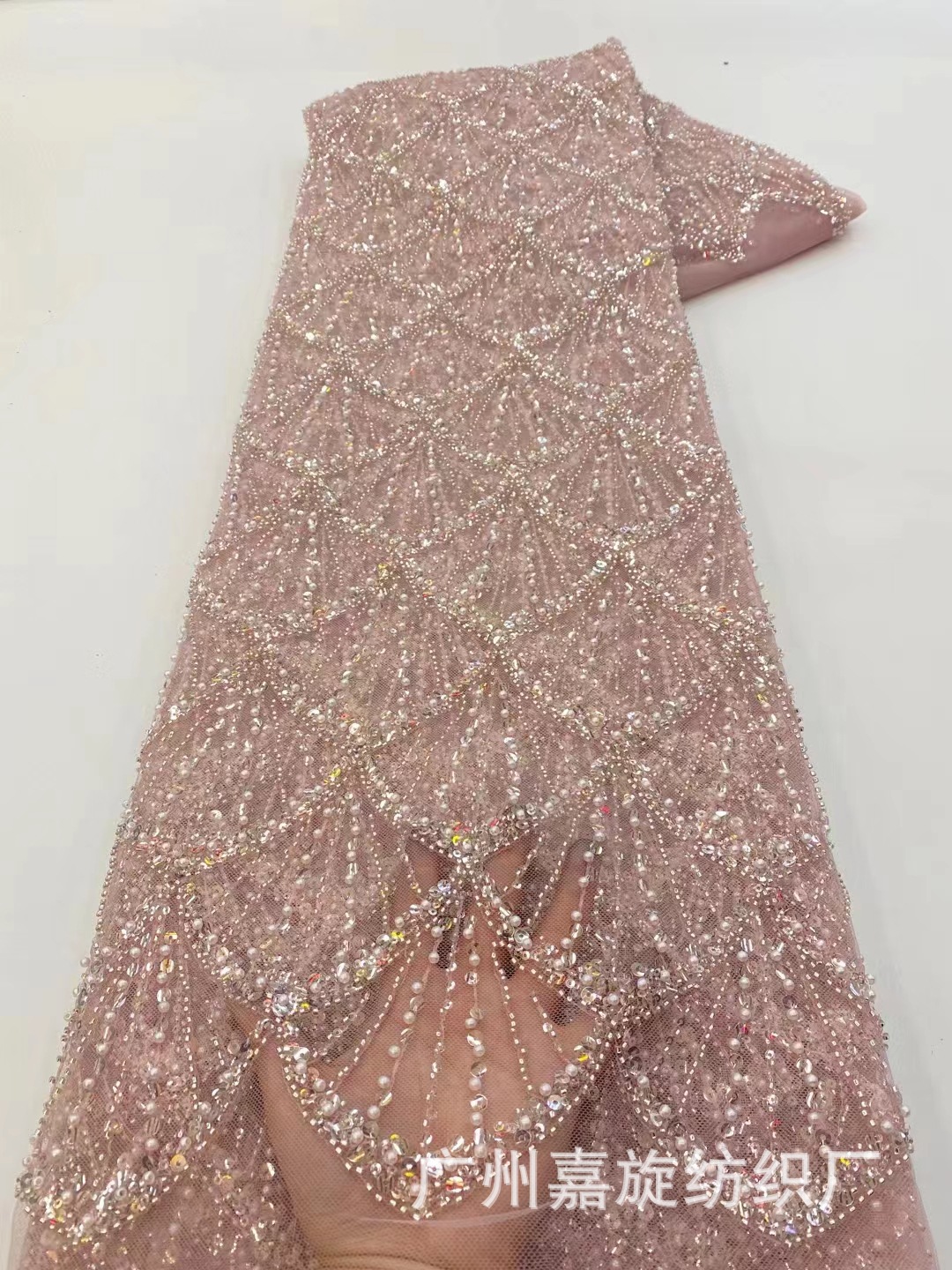 5 yards fan-shaped French style heavy industry beaded sequins lace fabric high-definition embroidery cloth DIY embroidery cloth JX3847
