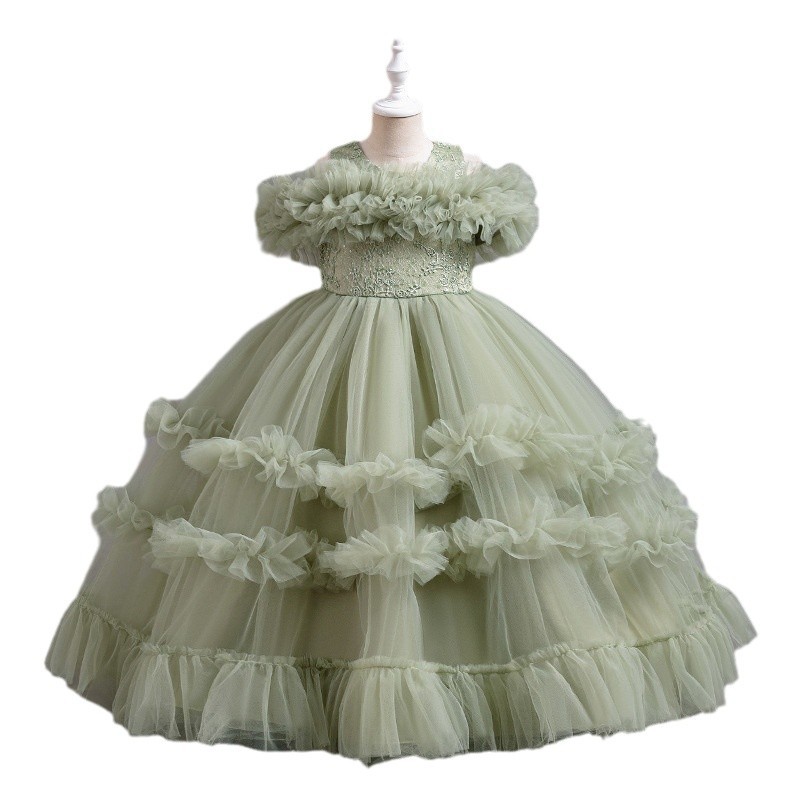 Picture of Foreign Trade Cross-border European and American Style Girl's Dress Long Piano Playing Flower Girl's Wedding Dress Tutu Dress Birthday in stock Hot Sale