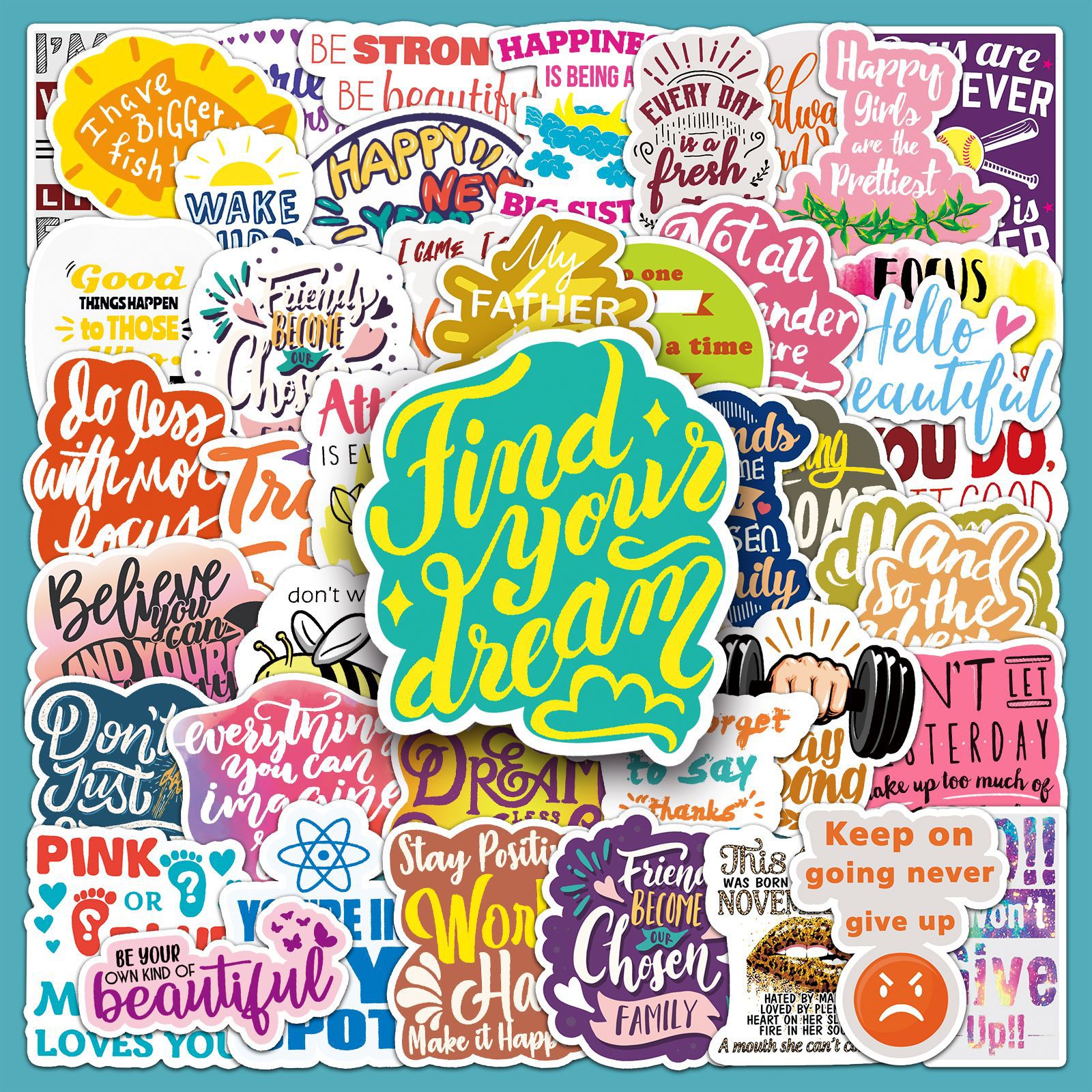 50 Inspirational English Motto Graffiti Stickers Refrigerator Stickers Laptop Computer Car Decoration Stickers