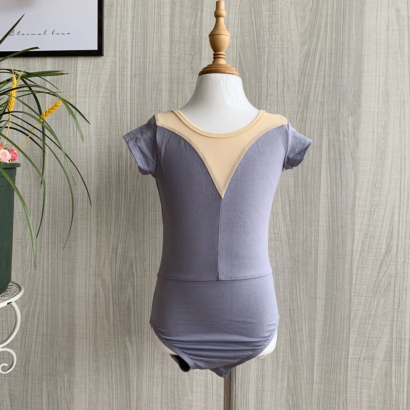 Picture of Children's Dance Training Clothing Mesh One-piece Open Crotch Hidden Button Summer Short-sleeved Clothing Chinese Folk Dance Test Grade Female