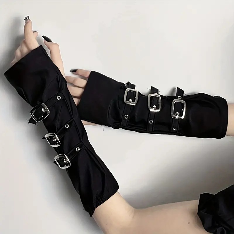 European and American Fashion Dark Punk Metal Buckle Band Gloves Party Button Cuffs Halloween Costume Accessories
