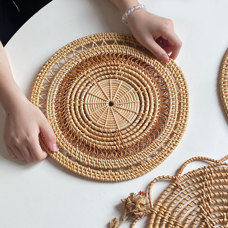 Picture of Nordic handmade Rattan woven bed & breakfast Wall pendant decoration European style living room entrance home wall hanging Rattan
