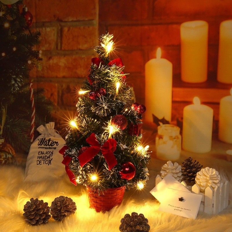 40cm Dining Table Ornaments Christmas Tree Lights Decorative Lights Pine Mini Tree Holiday Decoration New Year Gifts