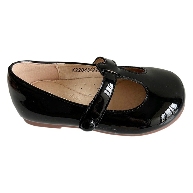 South Korea Children's Shoes Girls' Leather Shoes Shallow Mouth Spring and Autumn New Comfortable T-shaped Princess Shoes Stylist All-match Soft-soled Single-layer Shoes