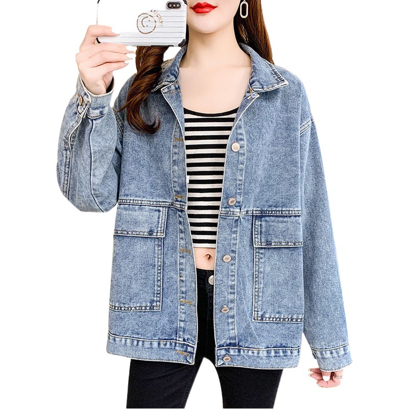 Denim Jacket for Women 2025 Spring and Autum New Korean Style Loose Bf Versatile Student Harajuku Retro Long-Sleeved Top for Women
