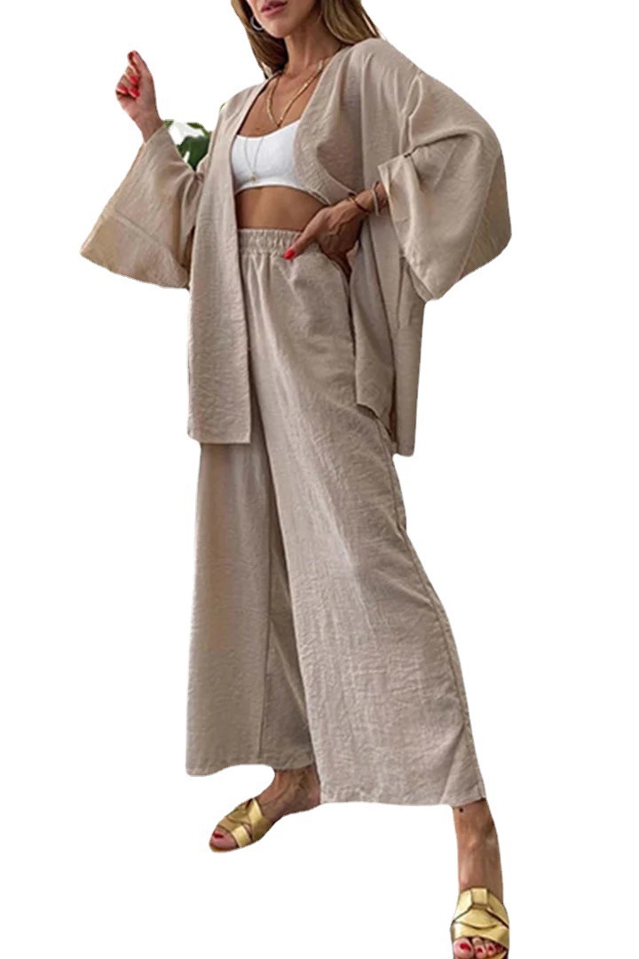 Picture of 2024 Foreign Trade Cross-border New Women's plus size Wide-leg Pants suit Solid Color Loose Casual Elegant Two-piece Set for Women