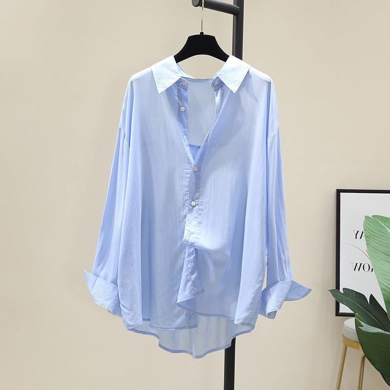 Light green draping shirt for women 2023 spring and summer Korean style loose casual thin shirt long sleeve sun protection top