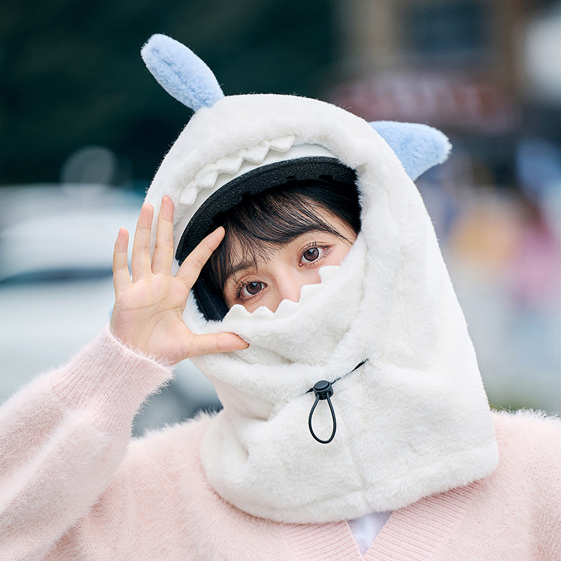 Picture of Tiktok shark hat mask integrated ear protection autumn and winter cycling warm pullover ski hat large capacity helmet hat tide
