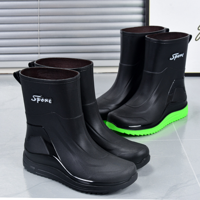Picture of Fashion mid-barrel rain shoes men's non-slip water shoes warm short barrel rain boots men's bunched water boots wholesale rubber shoes men's cross-border