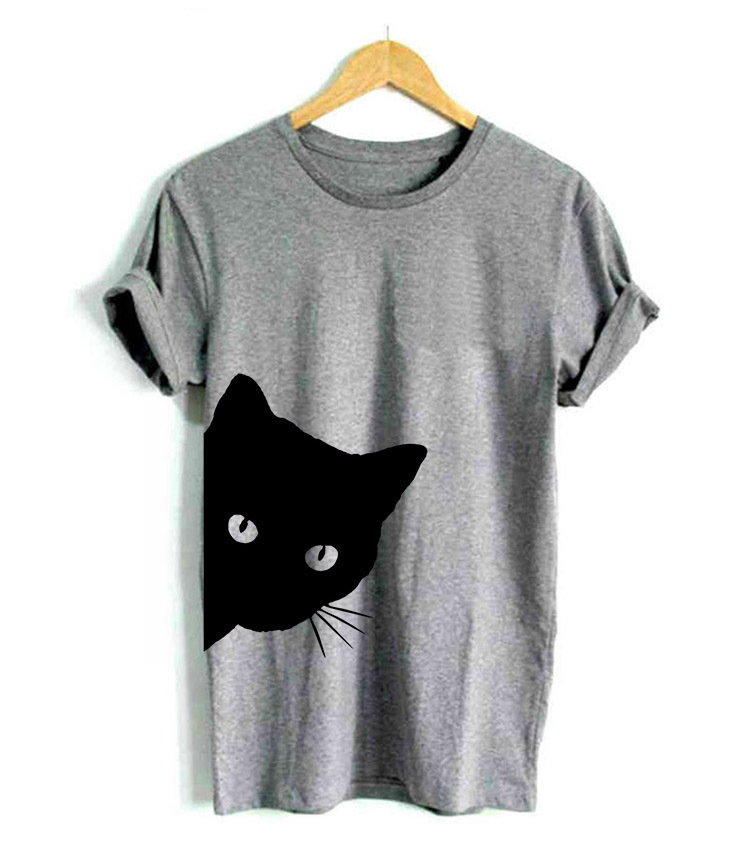 9401# AliExpress explosions European 2020 cat pattern print collar Slim short-sleeved T-shirt