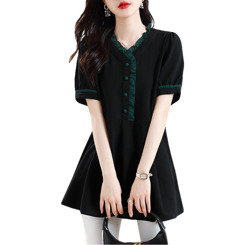 plus size Women's 100.00kg Fat Sister Elegant Slim Chiffon T-shirt Top Plus Fat Plus Short Sleeve Shirt Tide