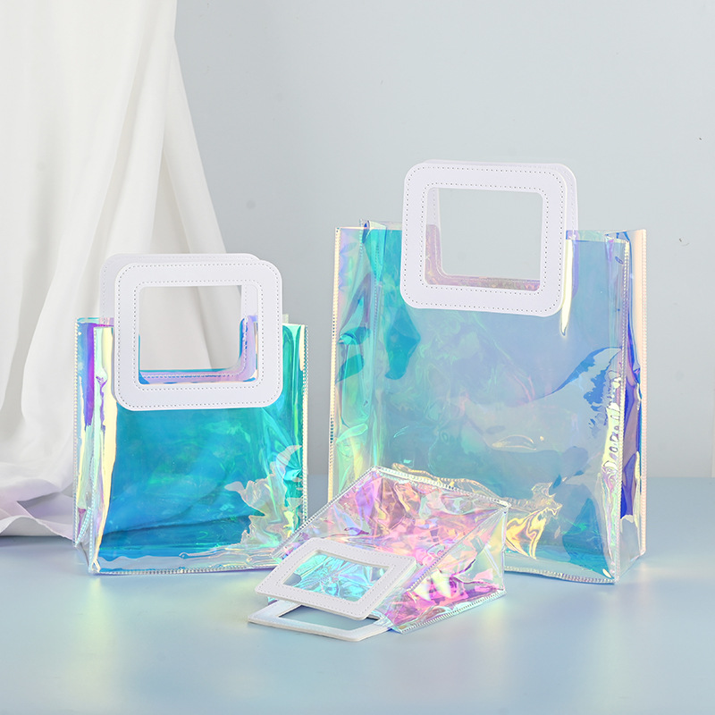 PVC Portable Laser Bag Custom Transparent Colorful Jelly Bag Mid-Autumn Festival Gift Bag Ins Wedding Accompanying Gift Plastic Bag