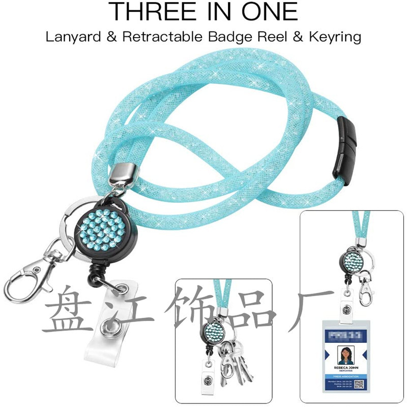 Amazon Easy Pull Buckle Fishing Net Mobile Phone Lanyard Rhinestone Certificate Lanyard Lanyard Retractable Crystal Neck Strap Diamond Hanging Rope