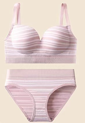 Picture of New French striped sexy back suit bra briefs comfortable wireless back breasted chest wrap for women