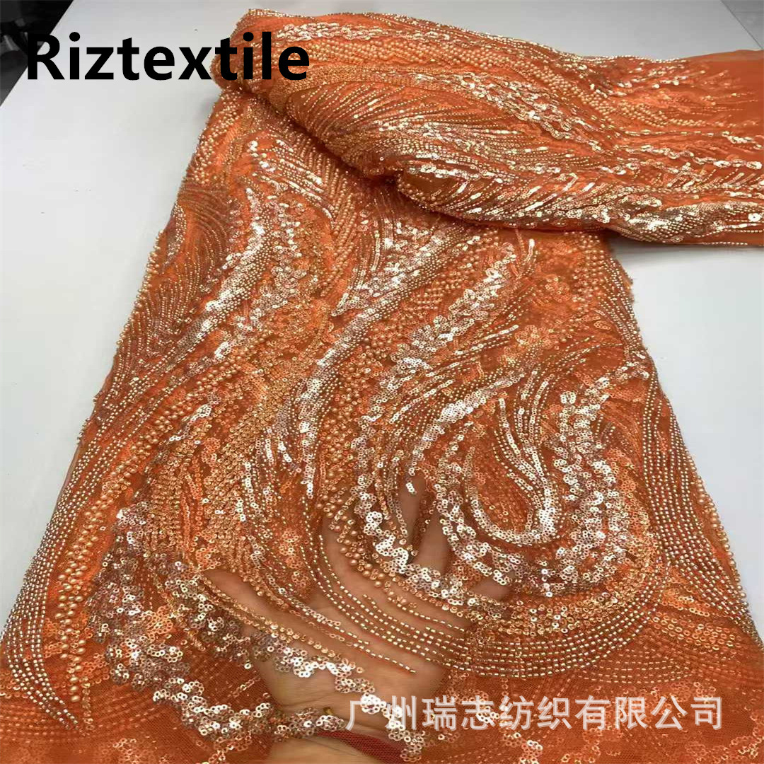 French Heavy Spiral Bead Tube Sequins Lace Fabric Wedding Dress Banquet Dress Fabric bridal fabric