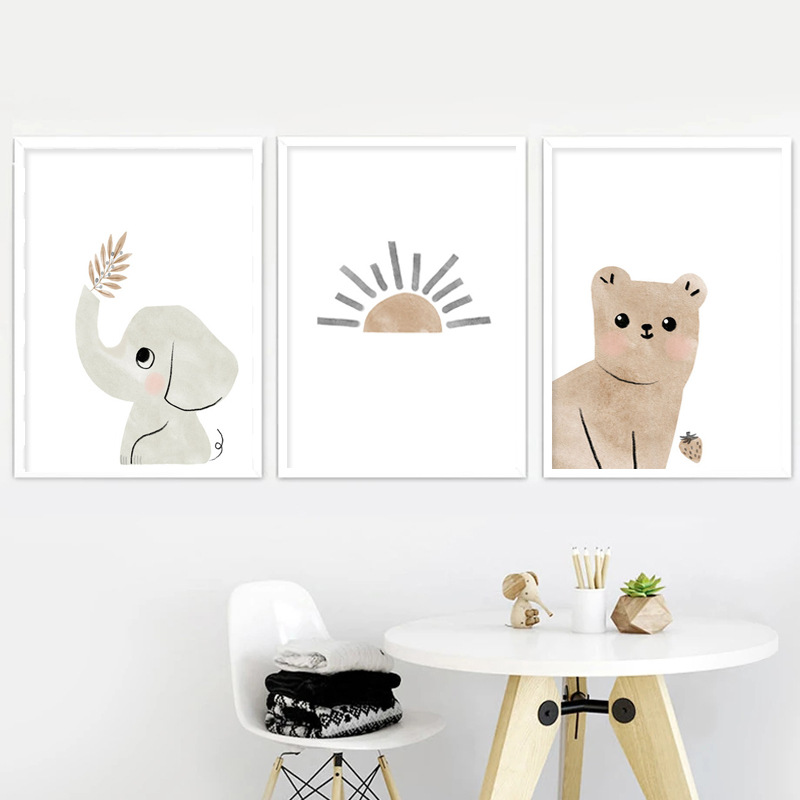 Picture of Amazon Nordic Poster Cartoon Bear Elephant Giraffe Sloth Sun Rainbow Mural Children's Room Decoration Poster