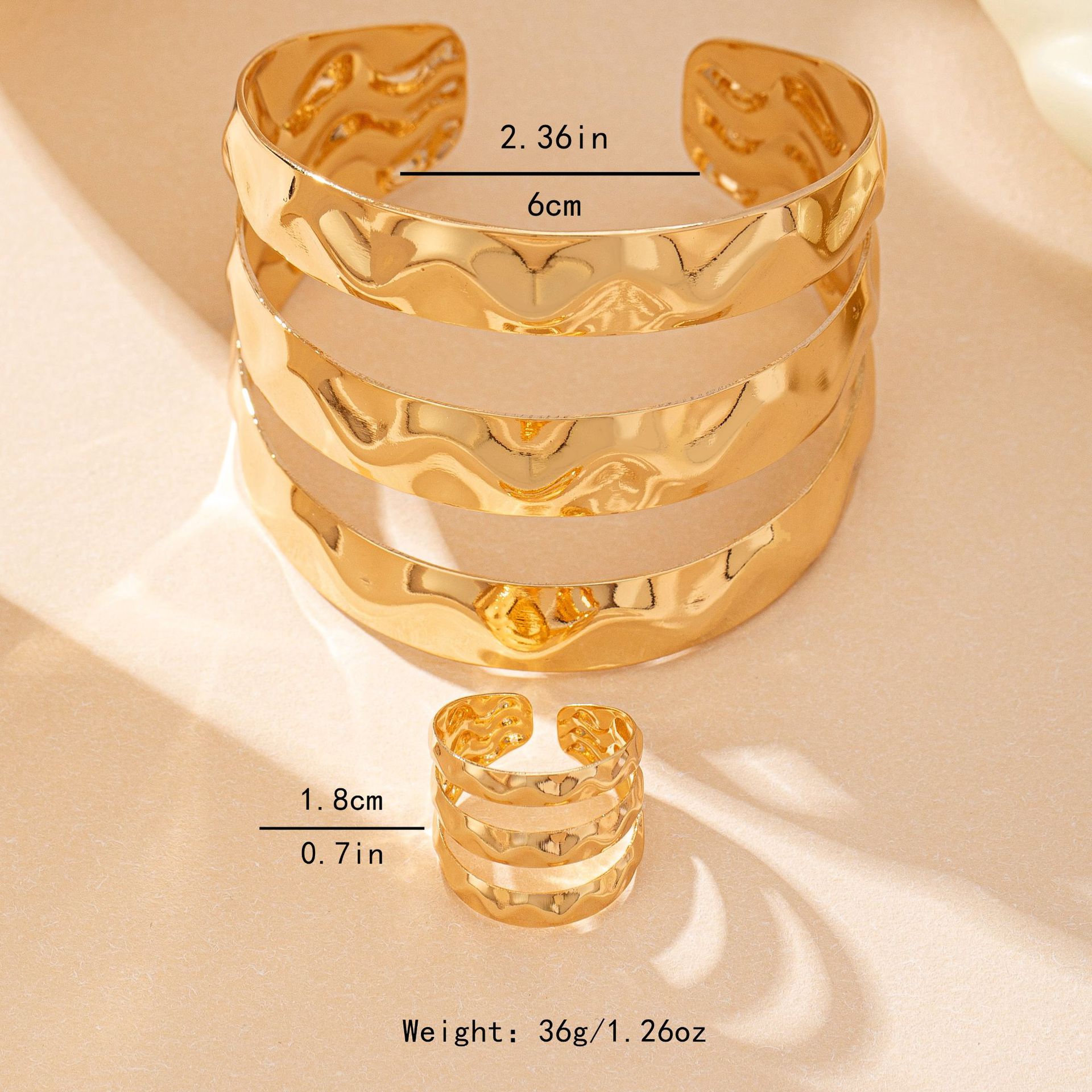 Picture of Amazon Cross-Border Hot Selling Irregular Hammered Pattern Open Ring Bracelet Set Women's Personalized Exaggerated Street Style Bracelets