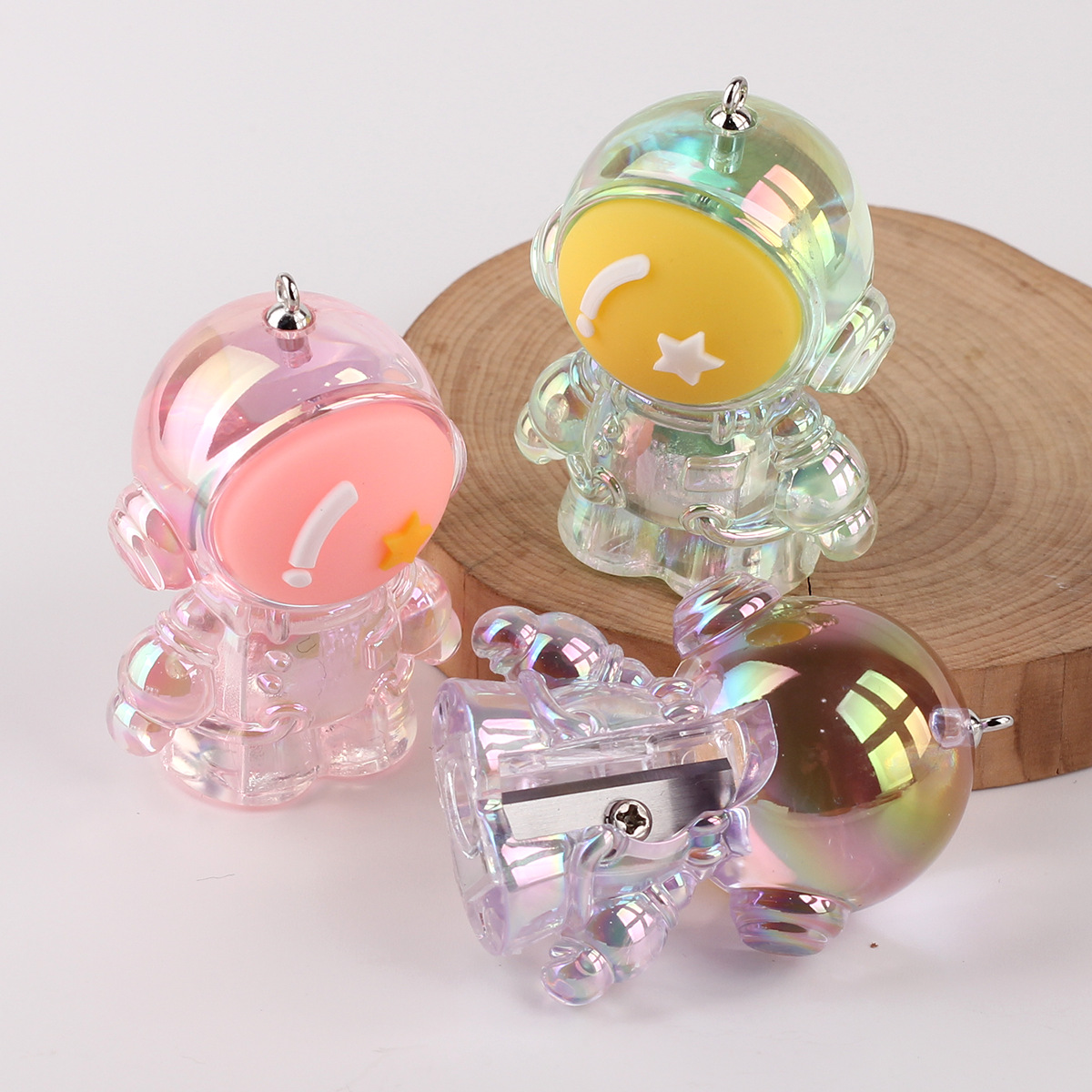 Picture of Electroplating colorful cartoon cute astronaut pencil sharpener pendant DIY astronaut key chain stationery accessories