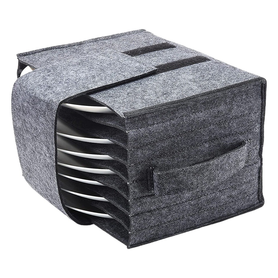 Cross-Border New Product Felt Plate Storage Bag Picnic Camping Tableware Classification Portable Box Felt Plate Layered Organization