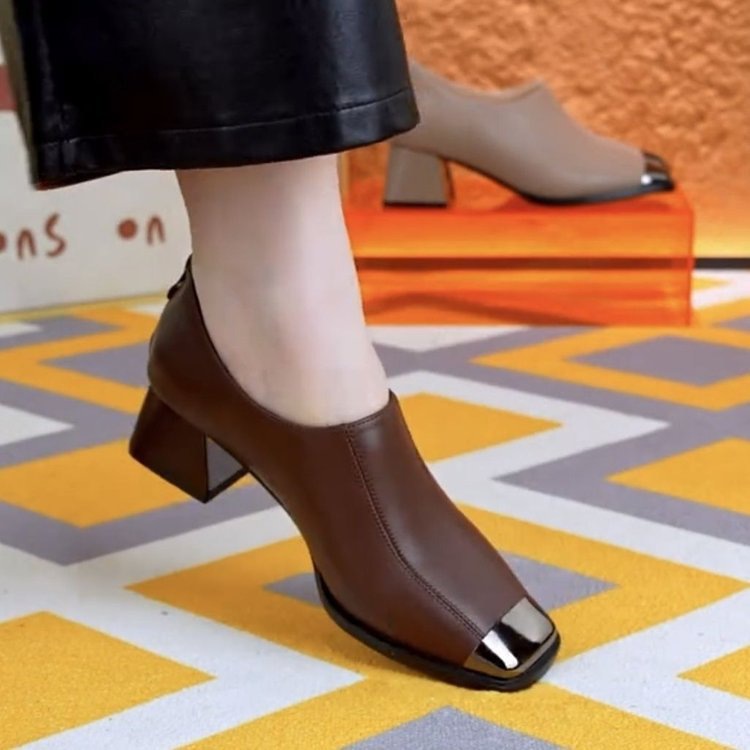 Picture of Temperament: Metal toe-wrapped women's shoes, 2025 autumn new soft leather, French soft sole deep-soled single shoes, high heels, can shoes